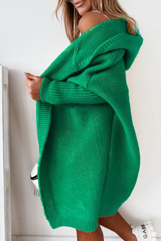 Exposed Seam Hooded Longline Knit Cardigan - green - 1