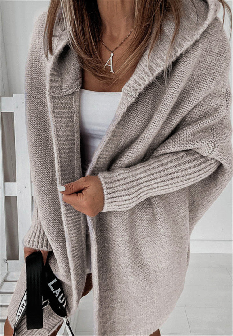 Exposed Seam Hooded Longline Knit Cardigan - taupe