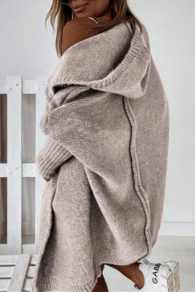 Exposed Seam Hooded Longline Knit Cardigan - taupe - 1