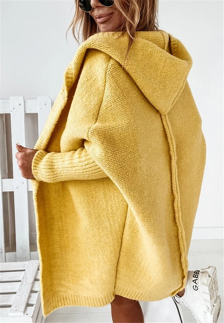 Exposed Seam Hooded Longline Knit Cardigan - yellow - 2