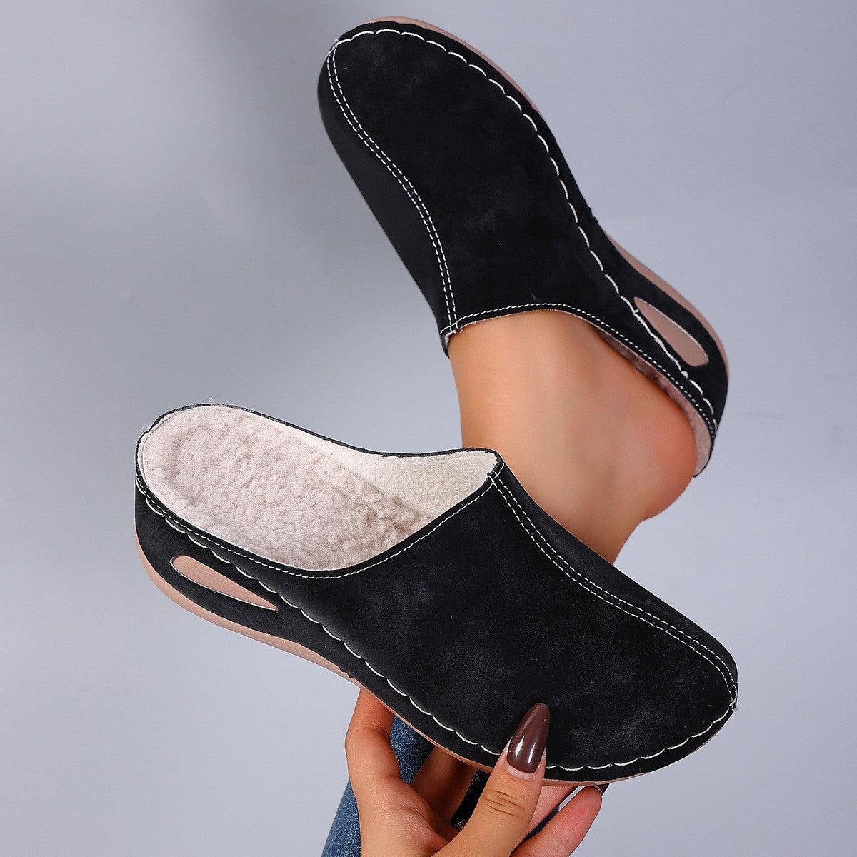 Fleece Lined Wedge Clog Mules