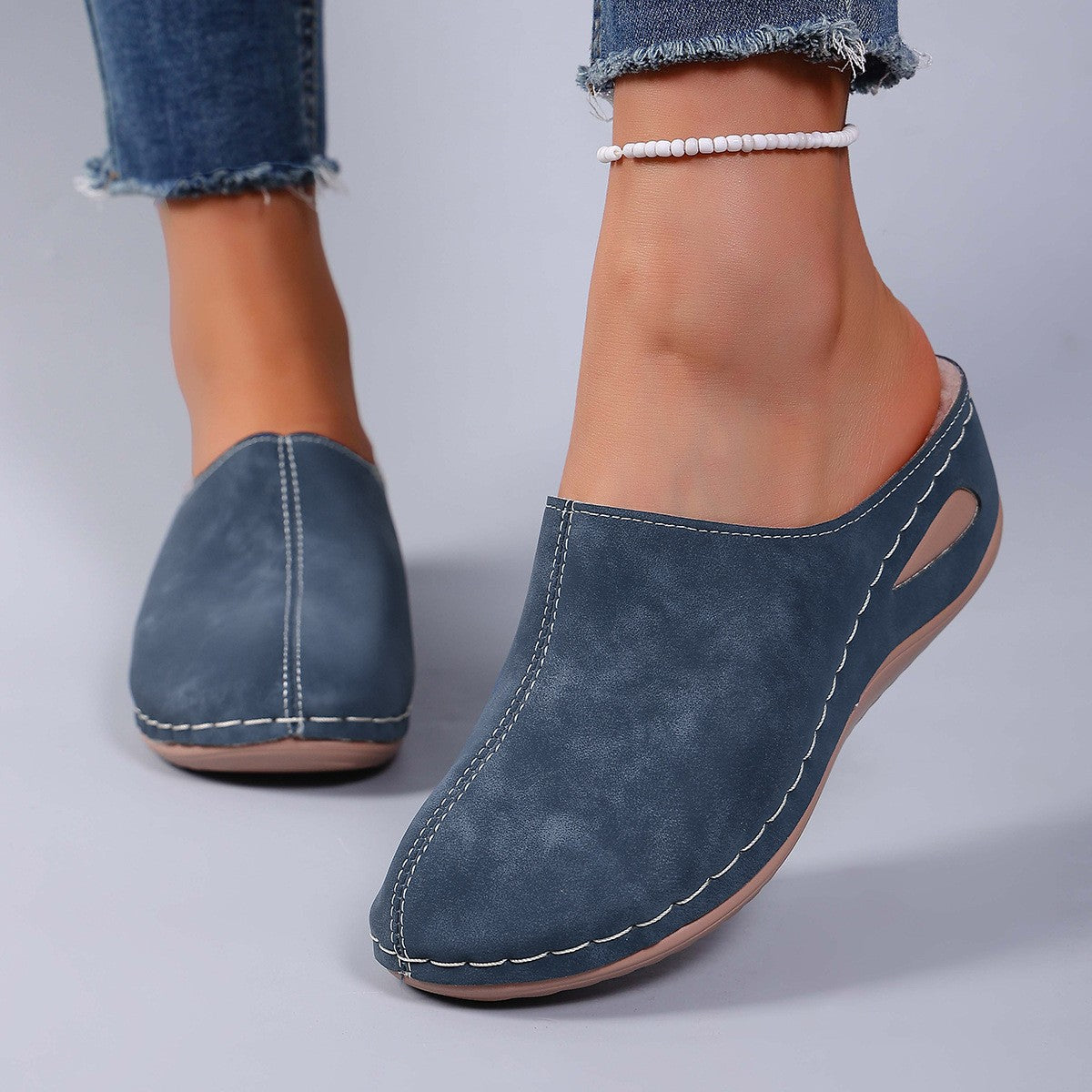 Fleece Lined Wedge Clog Mules