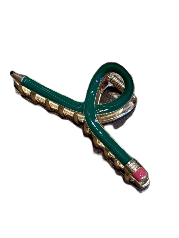 Novelty Pencil Hair Claw Clips For Updos - Green
