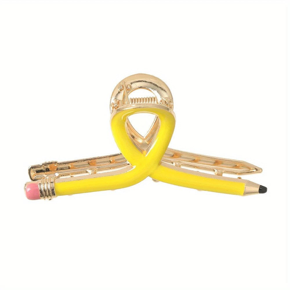 Novelty Pencil Hair Claw Clips For Updos - Yellow