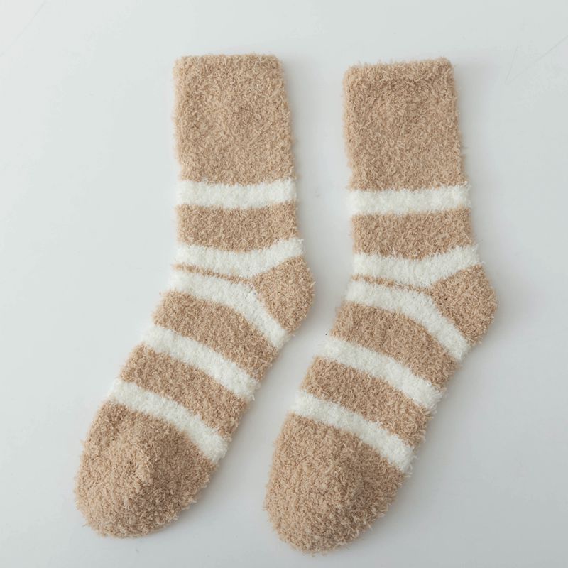 Fluffy Striped Plush Sleep Socks - NO01