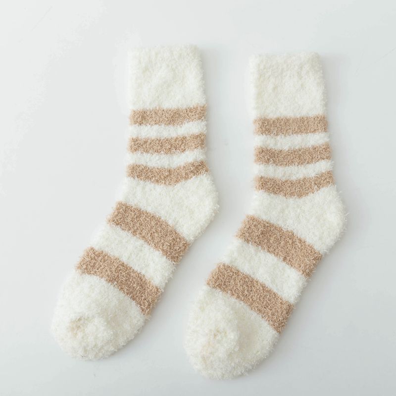 Fluffy Striped Plush Sleep Socks - NO02