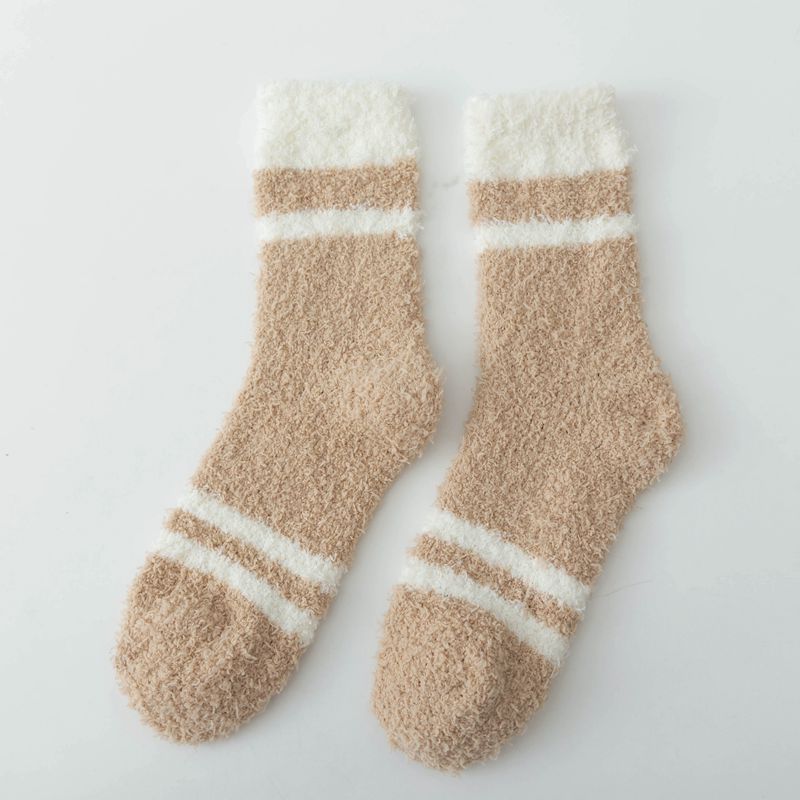 Fluffy Striped Plush Sleep Socks - NO04