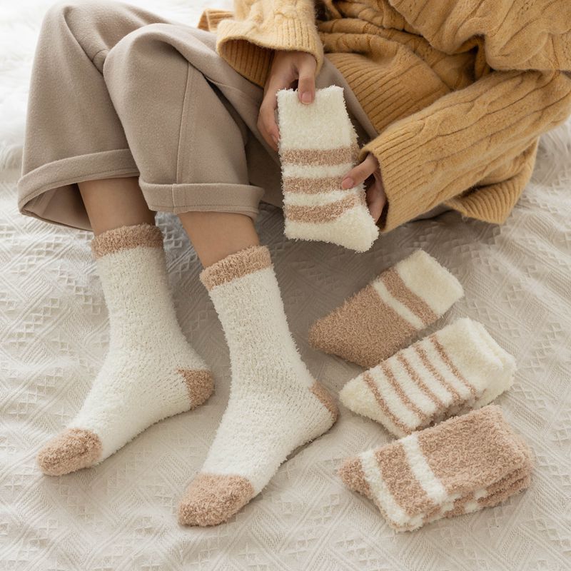 Fluffy Striped Plush Sleep Socks - view 1