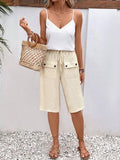Drawstring Waist Cropped Wide Leg Pants - Apricot