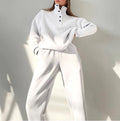 Mock Neck Snap Sweatshirt And Pant Set - White