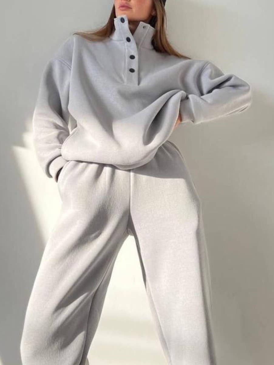 Mock Neck Snap Sweatshirt And Pant Set