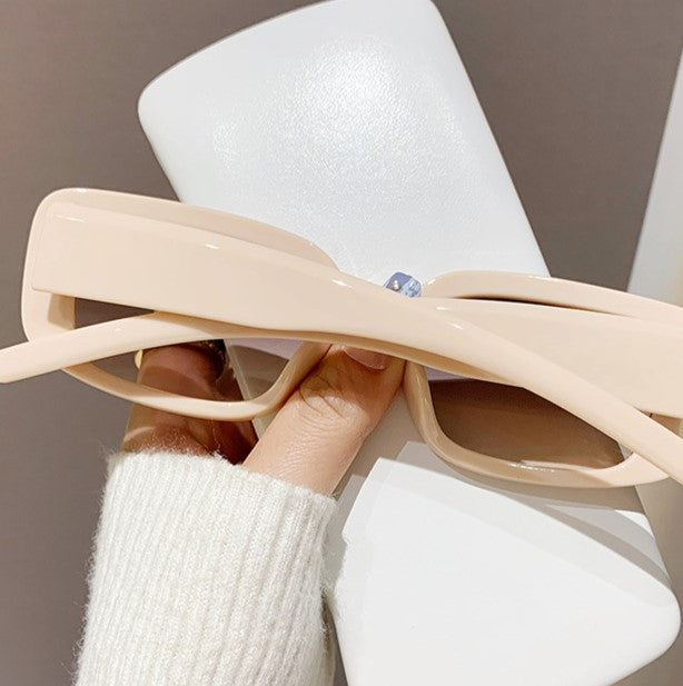Small Rectangle Retro Narrow Sunglasses - Beige