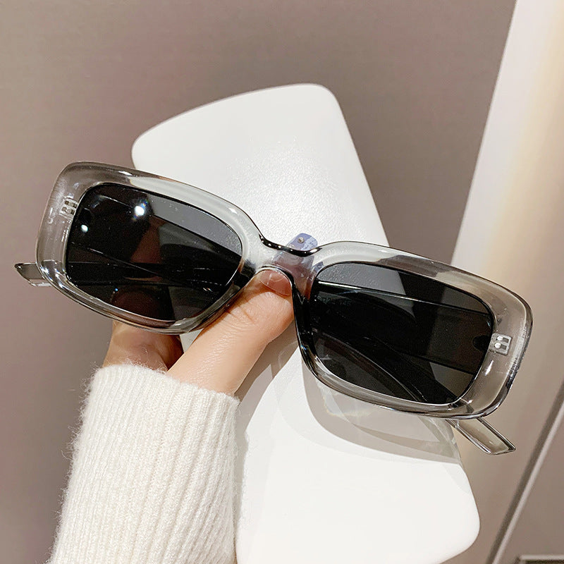 Small Rectangle Retro Narrow Sunglasses - Grey
