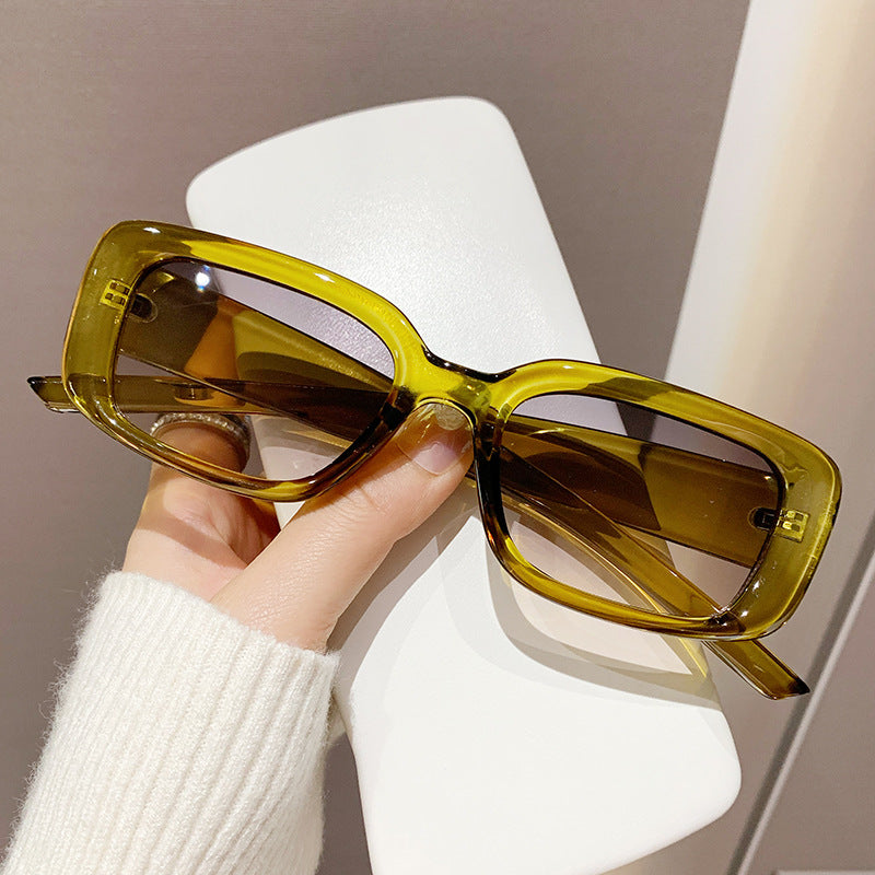 Small Rectangle Retro Narrow Sunglasses - Olive
