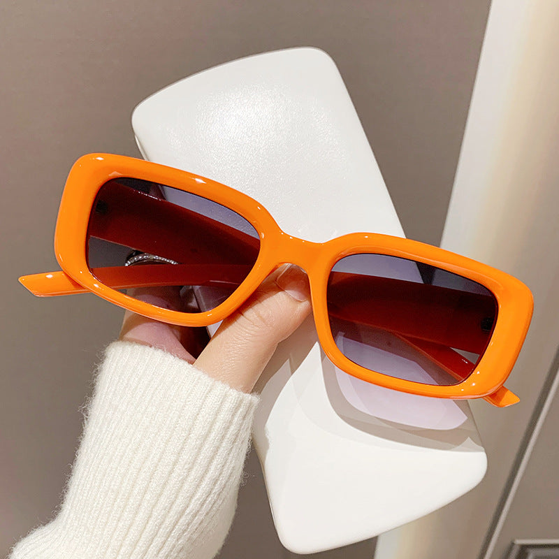 Small Rectangle Retro Narrow Sunglasses - Orange