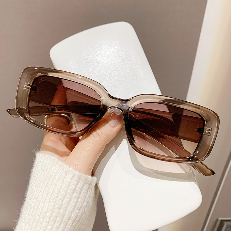 Small Rectangle Retro Narrow Sunglasses - Tea