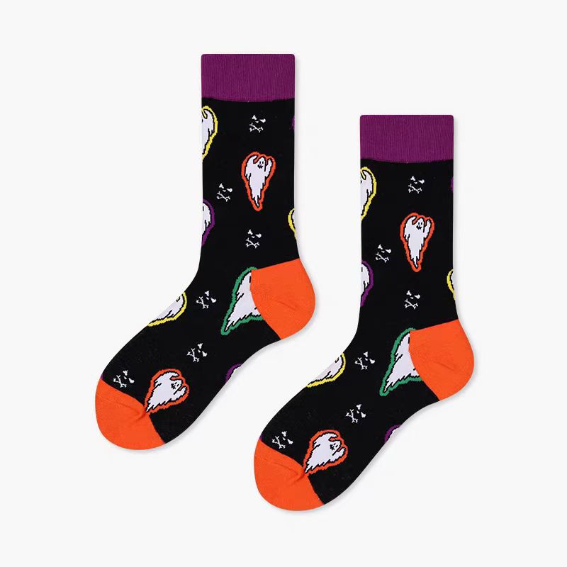Spooky Halloween Print Crew Socks - Ghost