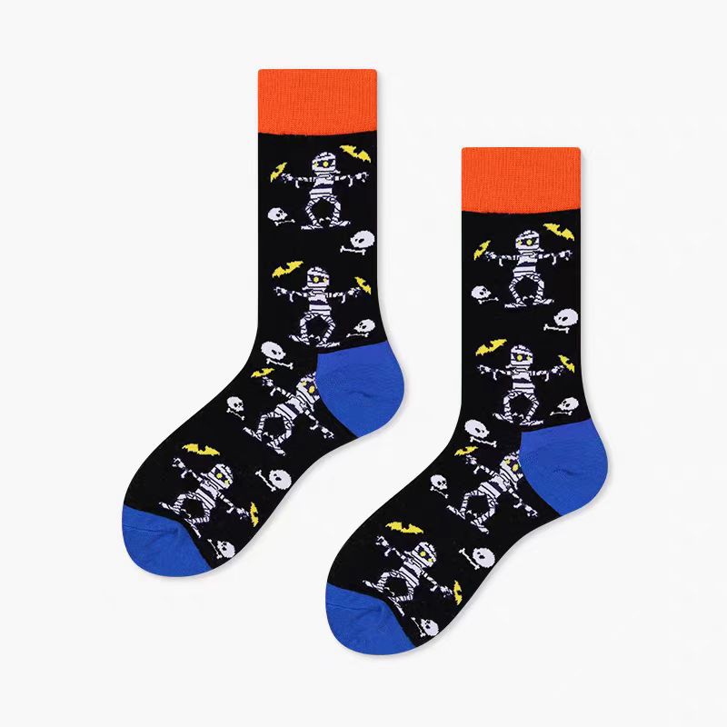 Spooky Halloween Print Crew Socks - Skeleton