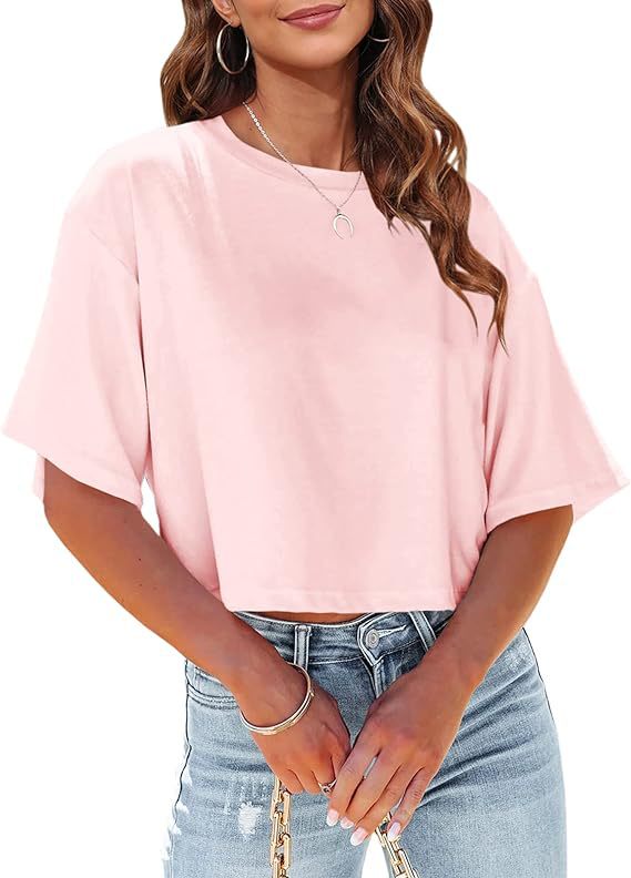 Drop Shoulder Cropped Boxy Tee - Pink
