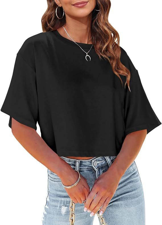 Drop Shoulder Cropped Boxy Tee - black