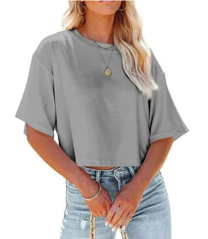 Drop Shoulder Cropped Boxy Tee - grey