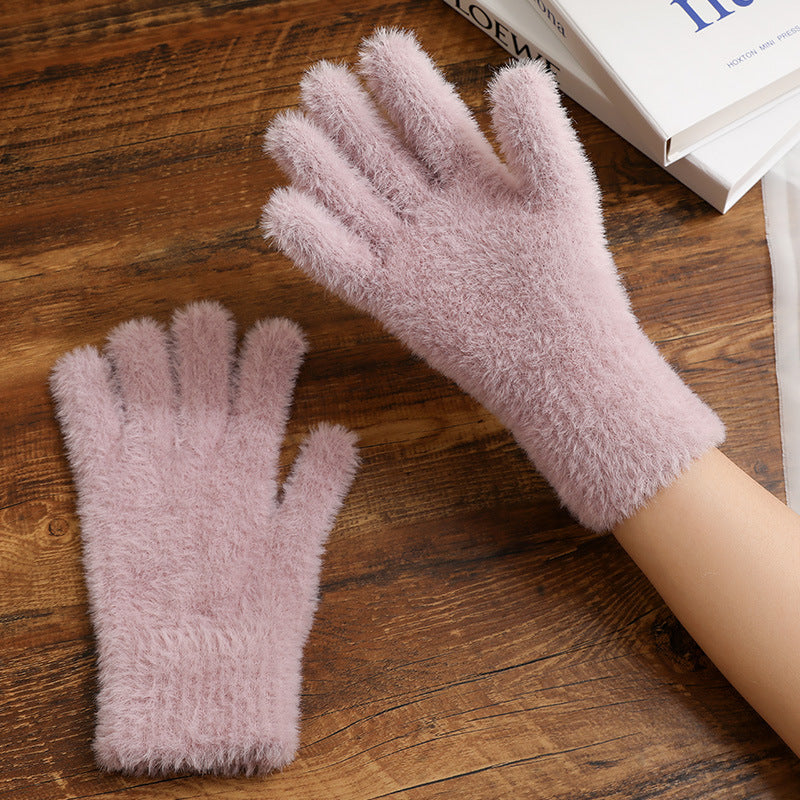 Fuzzy Faux Fur Knit Gloves - Purple