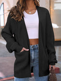 Oversized Open Front Pocket Knit Cardigan - Black