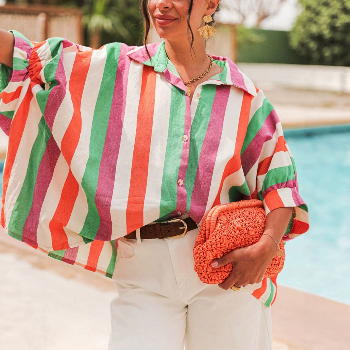Bold Multi Stripe Oversized Short Sleeve Shirt - Multi
