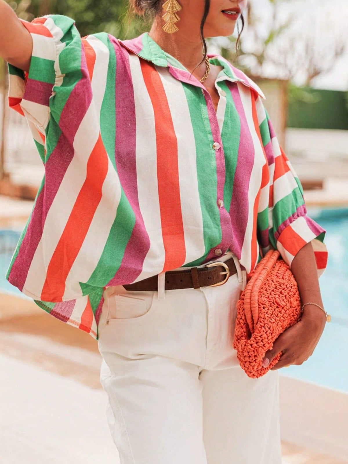 Bold Multi Stripe Oversized Short Sleeve Shirt - Multi - 1
