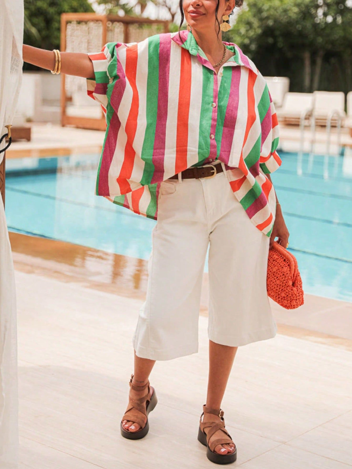 Bold Multi Stripe Oversized Short Sleeve Shirt - Multi - 2