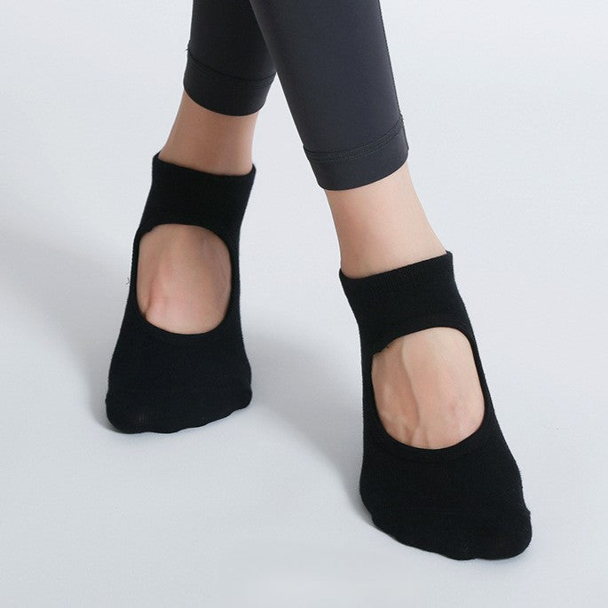 Backless Nonslip Pilates Socks With Instep Strap - Black