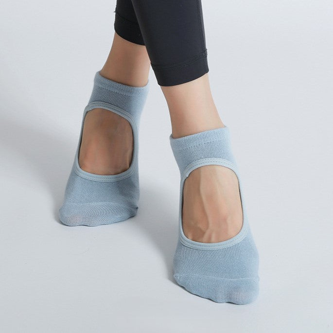 Backless Nonslip Pilates Socks With Instep Strap - Cyan