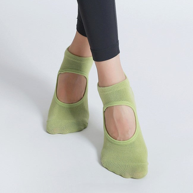 Backless Nonslip Pilates Socks With Instep Strap - Green