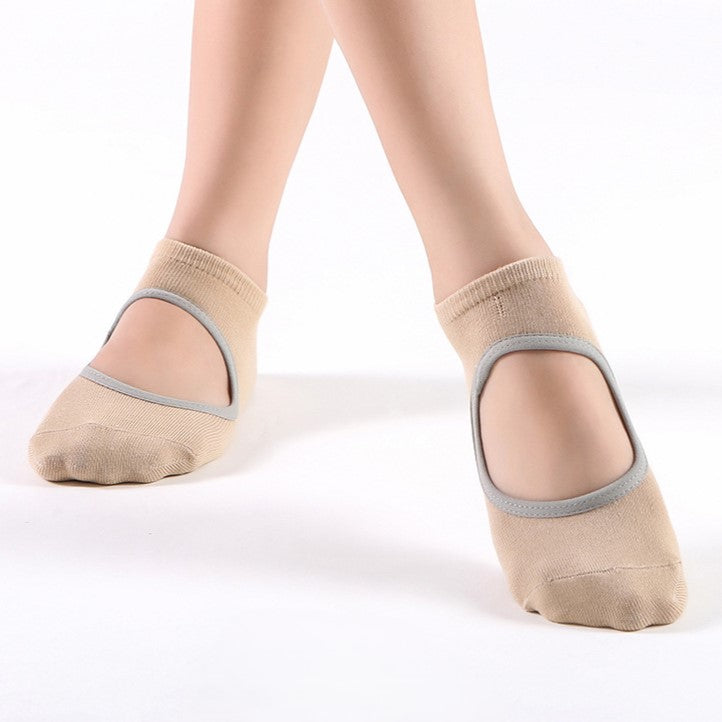 Backless Nonslip Pilates Socks With Instep Strap - Khaki_G