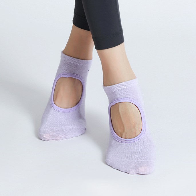 Backless Nonslip Pilates Socks With Instep Strap - Lavender