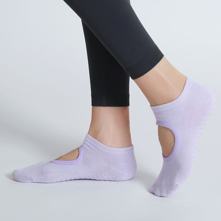 Backless Nonslip Pilates Socks With Instep Strap - Lavender - 1