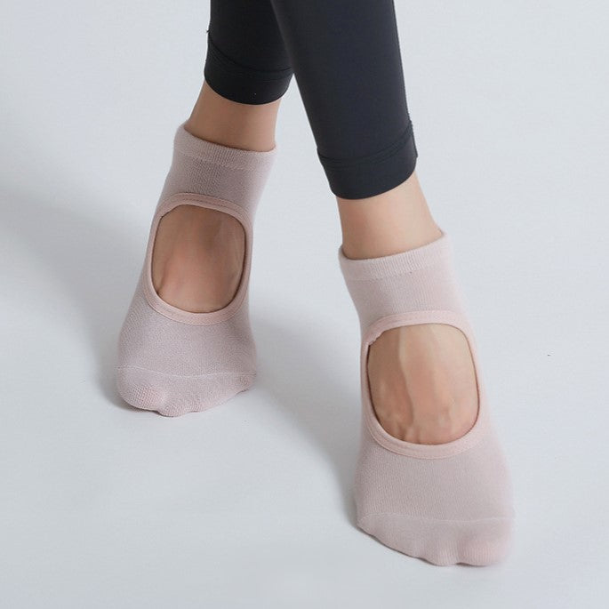 Backless Nonslip Pilates Socks With Instep Strap - Pink