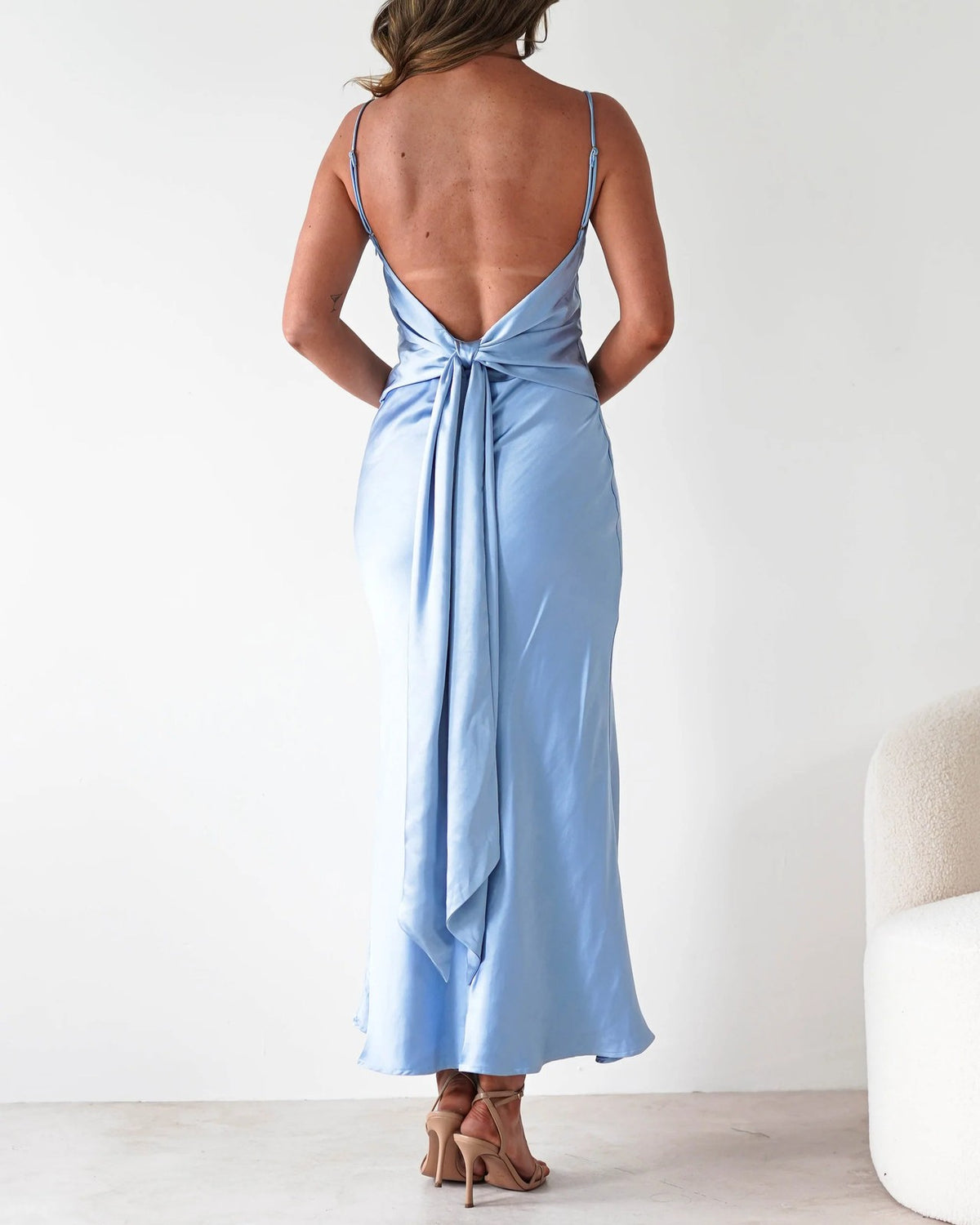 Satin Cowl Neck Backless Slip Maxi Dress - Green - 2