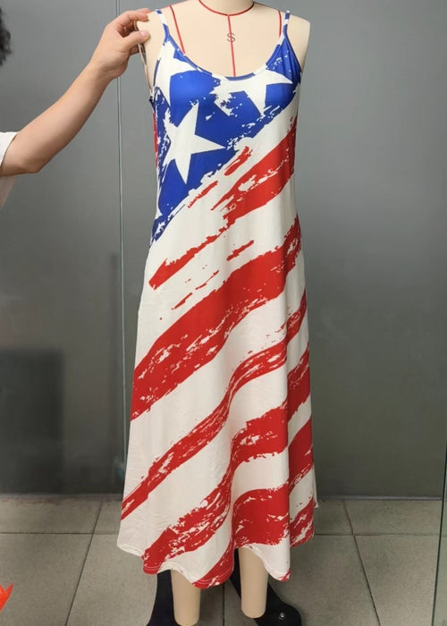 Americana Flag Print Slip Maxi Dress - BlueWhite - 1