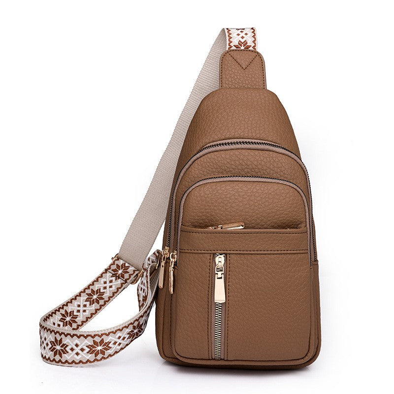 Pebbled Sling Bag With Boho Guitar Strap - Camel