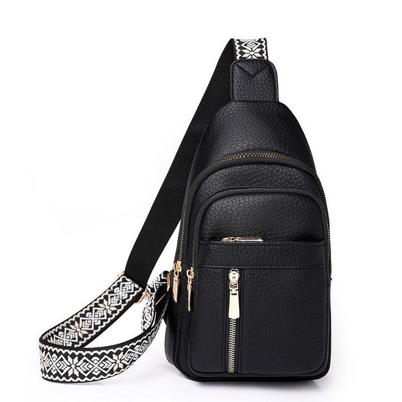 Pebbled Sling Bag With Boho Guitar Strap