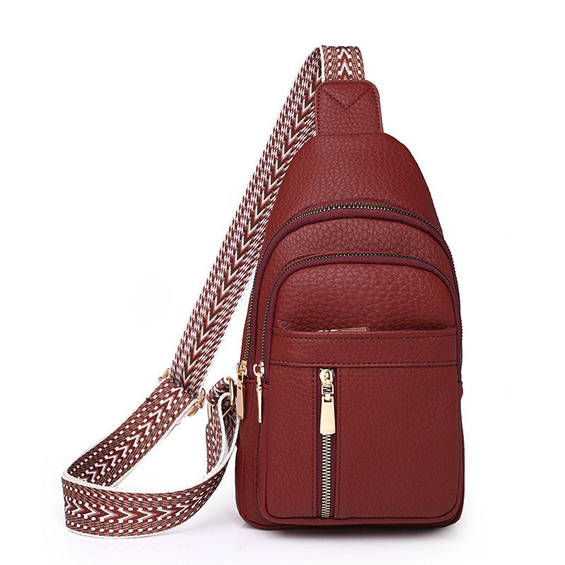 Pebbled Sling Bag With Boho Guitar Strap