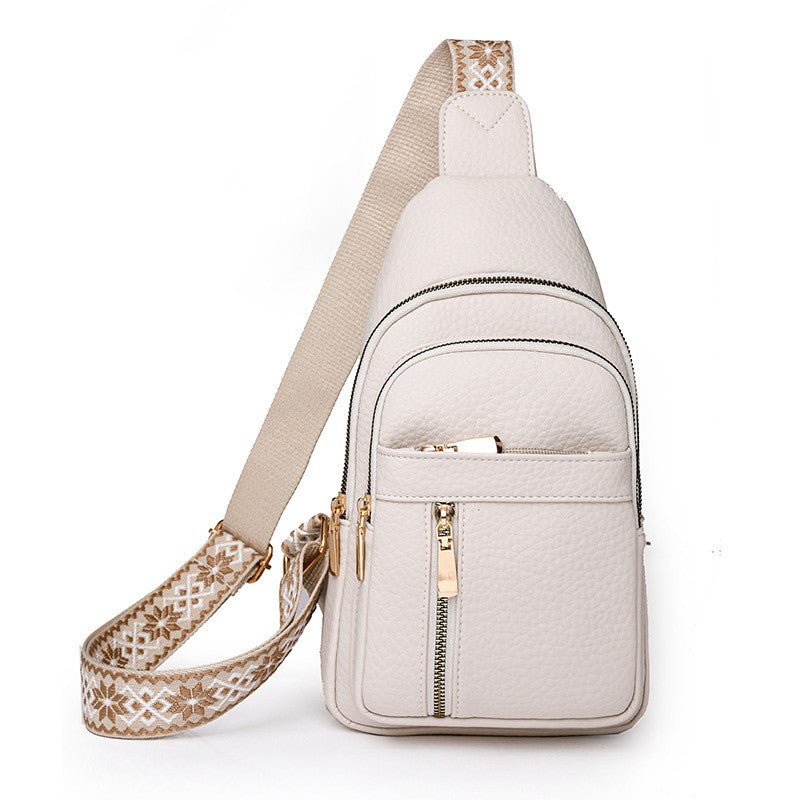 Pebbled Sling Bag With Boho Guitar Strap