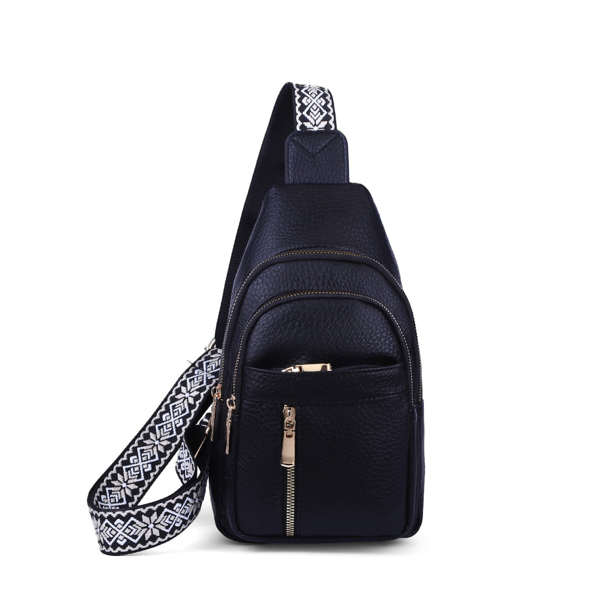 Pebbled Sling Bag With Boho Guitar Strap