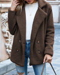 Fuzzy Sherpa Cardigan With Notched Lapels - Brown