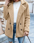 Fuzzy Sherpa Cardigan With Notched Lapels - Khaki