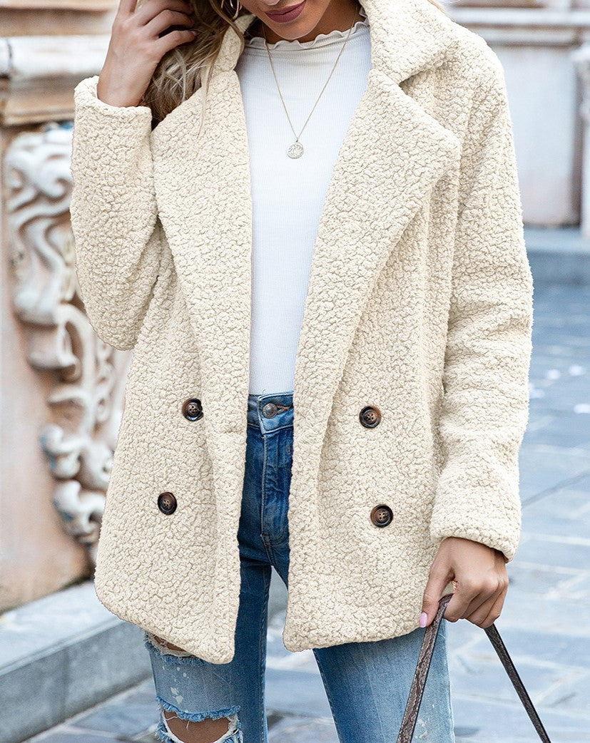 Fuzzy Sherpa Cardigan With Notched Lapels - White - 1