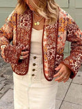 Cropped Patchwork Print Quilted Jacket - Maple