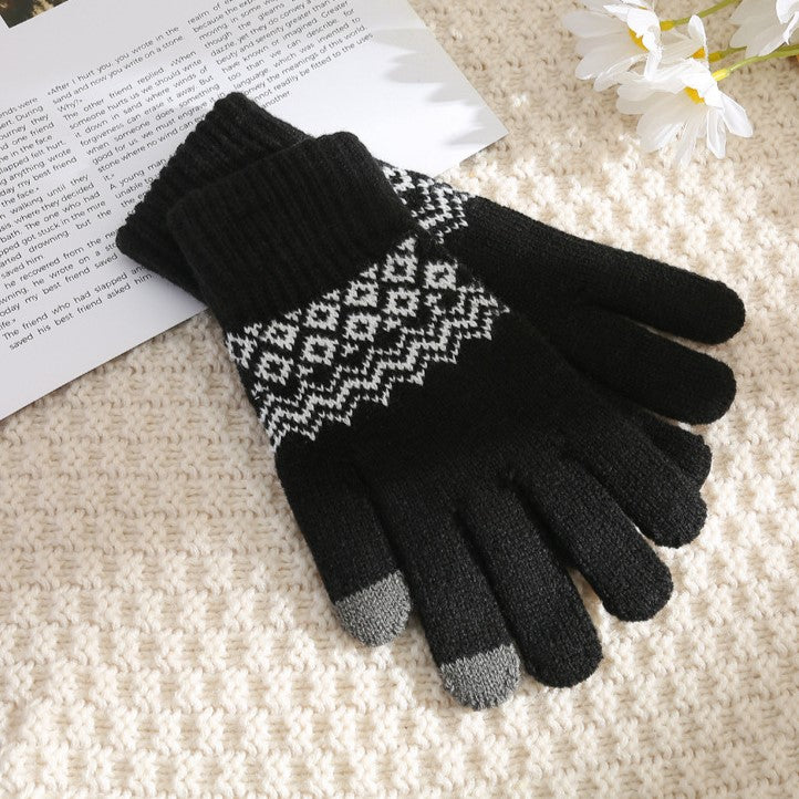 Fair Isle Knit Touchscreen Gloves - Black