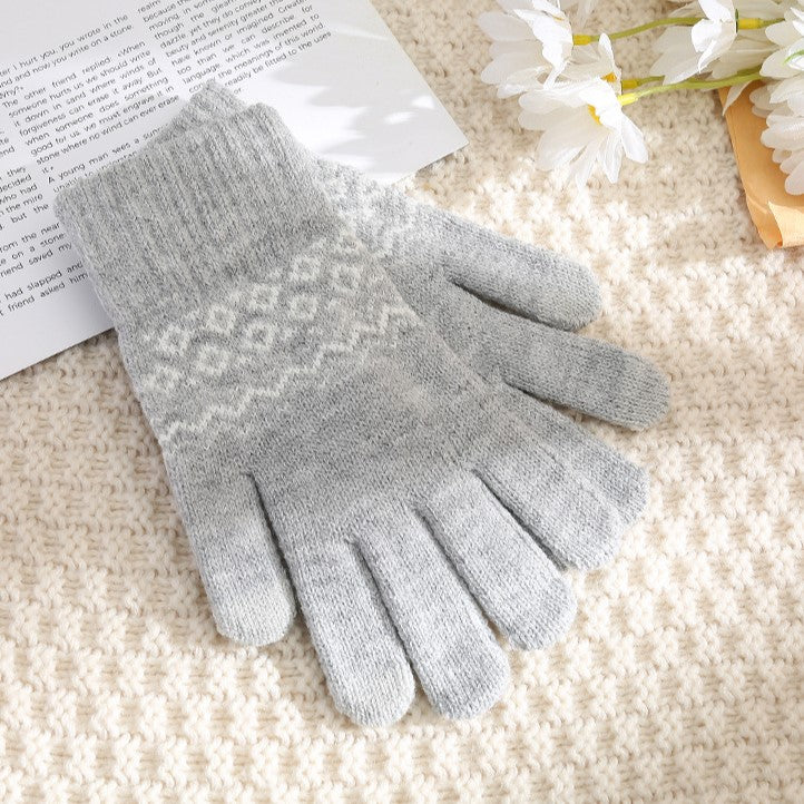 Fair Isle Knit Touchscreen Gloves - Grey